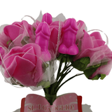 Gadget scherzoso bouquet rose rosa tre pisellini viola dettaglio frontale