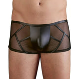 Boxer uomo nero inserti rete trasparente motivo geometrico incrociato frontale