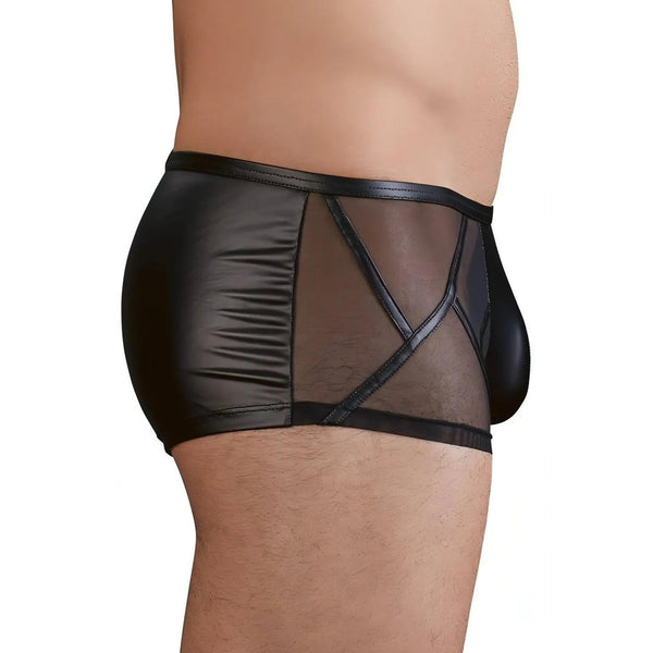 Boxer intimo nero pannello laterale trasparente strisce nere incrociate lato