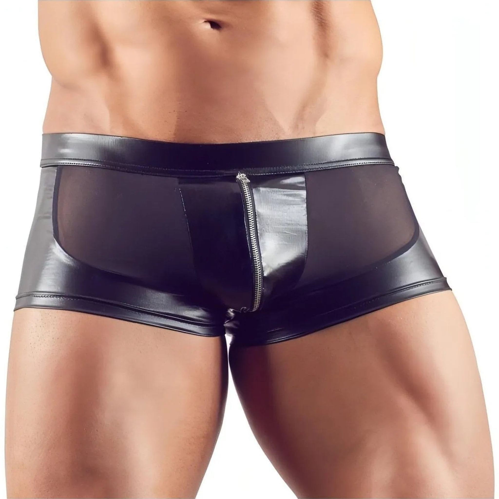 Boxer Uomo Sexy Nero Lucido con Trasparenze