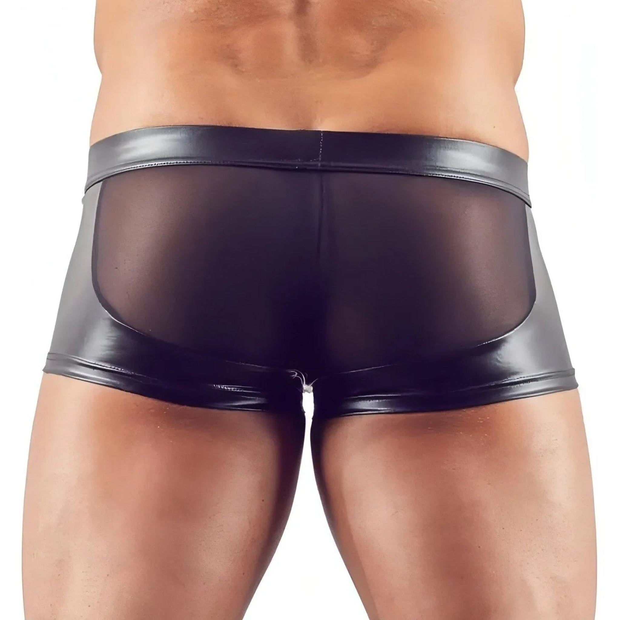 Boxer Uomo Sexy Nero Lucido con Trasparenze