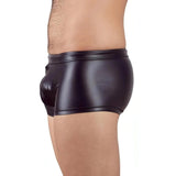 Boxer nero wetlook uomo vista laterale zip frontale parzialmente visibile