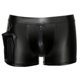 Boxer nero wetlook uomo frontale zip centrale verticale e tasca laterale