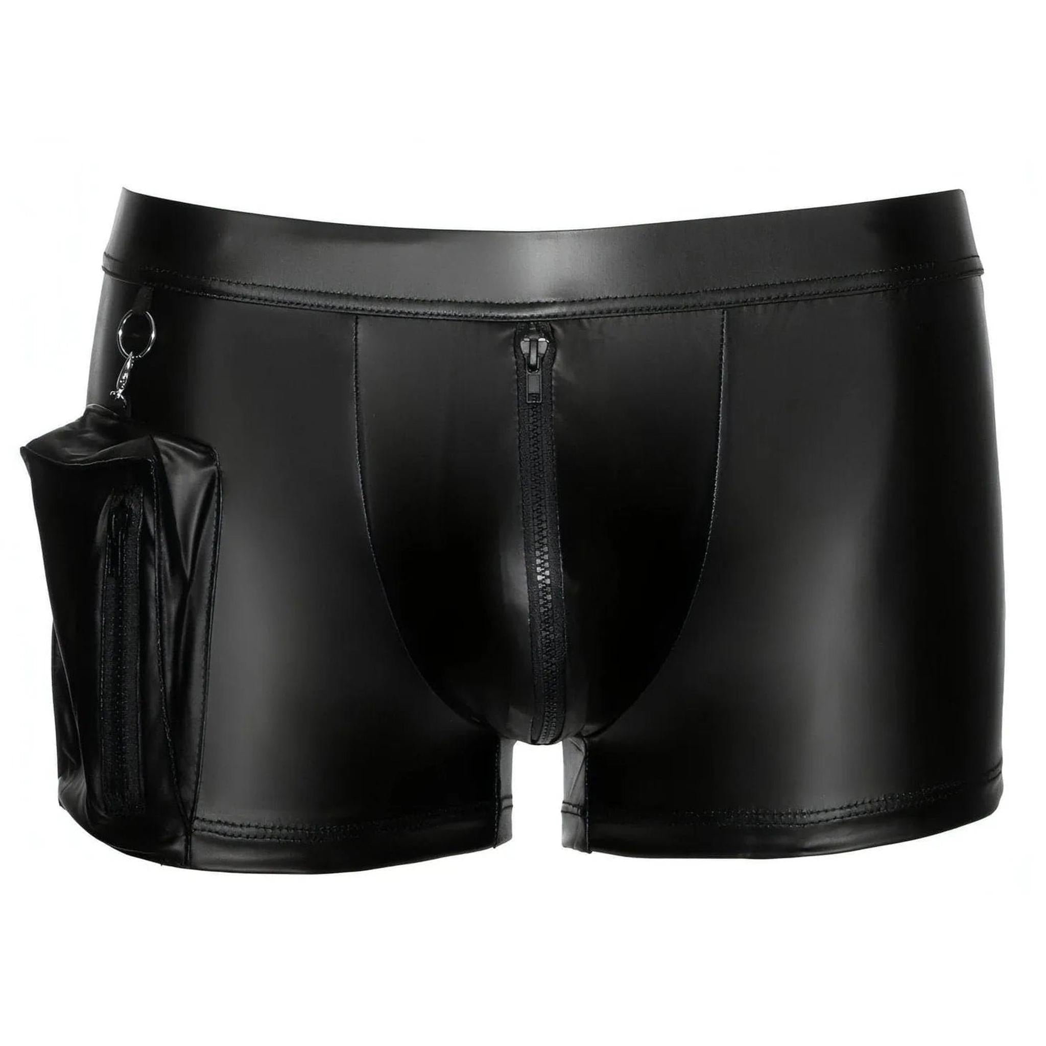 Boxer Uomo in Wetlook Nero con Zip e Taschina Laterale