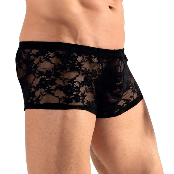 Boxer pizzo nero silhouette uomo vista laterale caduta tessuto