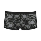 Boxer intimo uomo nero pizzo ricamato motivo floreale vista frontale