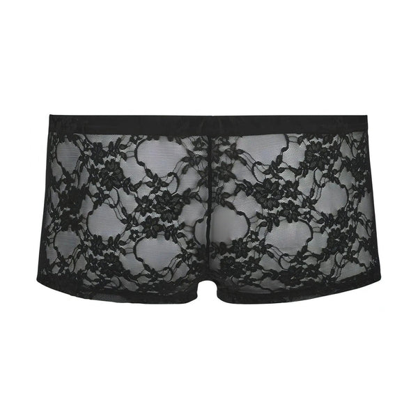 Boxer pizzo nero dettaglio ricamo floreale e fascia elastica vita