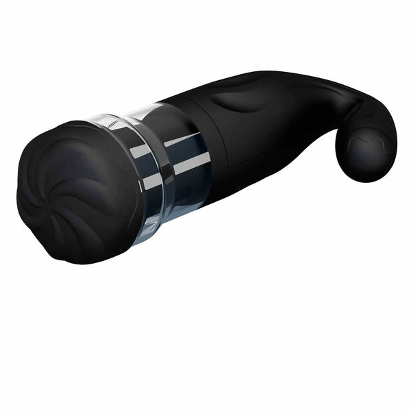 Masturbatore Breton testa a spirale incisa con interno metallico e design ergonomico nero