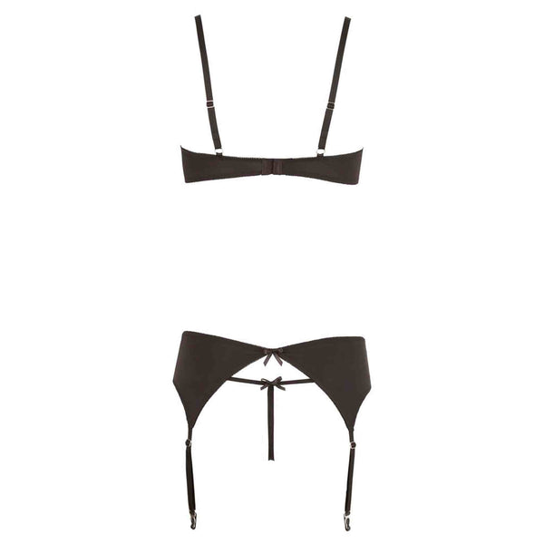 Vista posteriore bustier nero lingerie con chiusura e spalline regolabili
