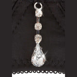 Dettaglio bustier lingerie nera con strass rotondi e goccia incastonati metallo argentato