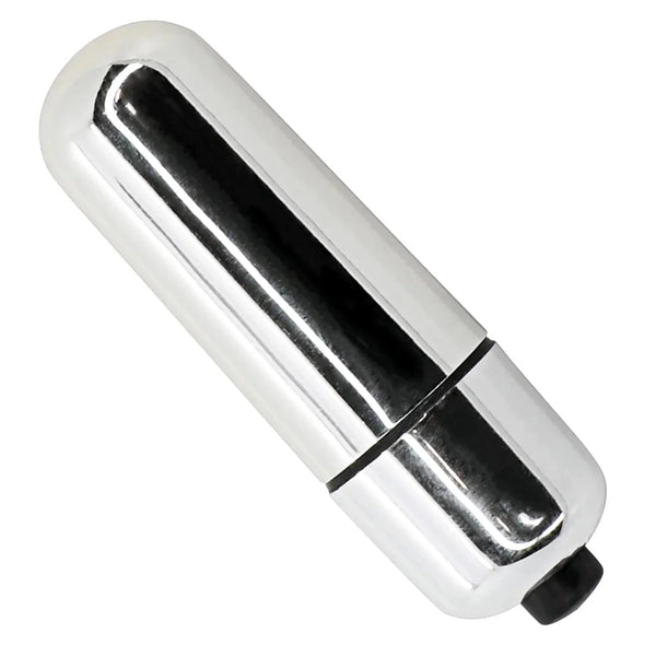 Vibratore Bullet Vibrante color argento con riflessi luce e corpo cilindrico compatto