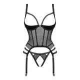 Bustier Sexy Nero Open Cup con Reggicalze e Dettagli in Rete