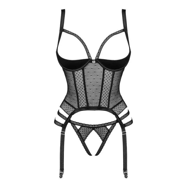 Bustier Sexy Nero Open Cup con Reggicalze e Dettagli in Rete