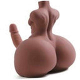 Vista posteriore busto mezzo donna glutei definiti pene eretto laterale sinistro spalle visibili