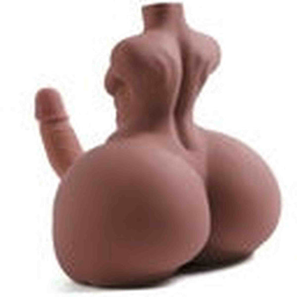 Vista posteriore busto mezzo donna glutei definiti pene eretto laterale sinistro spalle visibili