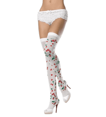 White socks with embroidered cherries - One size