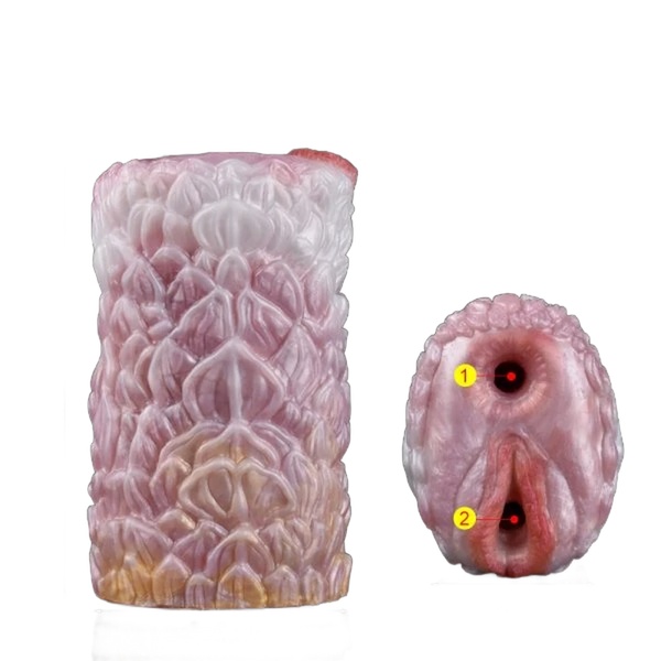 Guida visiva dildo Camellia con due aperture superiori e inferiori etichettate
