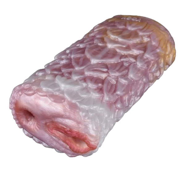 Dildo cilindrico rosa bianco arancio con superficie a petali e apertura bordi carnosi