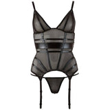 Set lingerie nero corsetto trasparente balconcino e cinghie calze