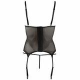 Vista posteriore set lingerie nero corsetto trasparente chiusura centrale