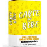Scatola gioco Carte per Bere Drunky Party con 100 sfide divertenti e design giallo
