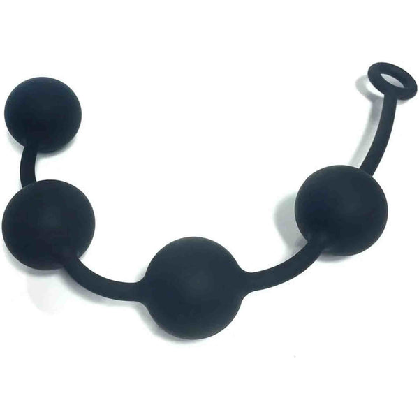 Catena anale nera in silicone opaco con 4 sfere e anello, flessibile