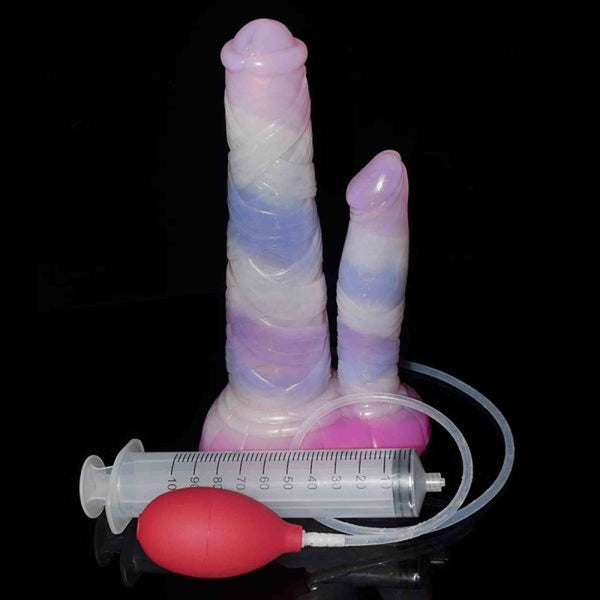 Dildo Centaur silicone opaco rosa bianco viola con siringa e pompa rossa