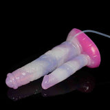 Dildo Centaur silicone opaco rosa bianco viola base brillante vista diagonale