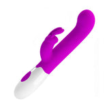 Vibratore rabbit viola con pulsanti incisi e design ergonomico