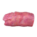 Vista laterale masturbatore centopiedi bocca aperta denti silicone liquido venature arancio