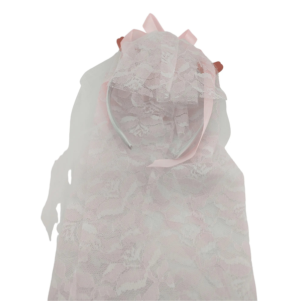 Cerchietto e velo Bianco/Rosa con 2 pisellini