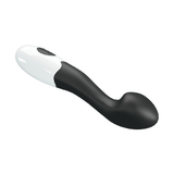 Vibratore vaginale ergonomico nero base bianca lucida vista laterale