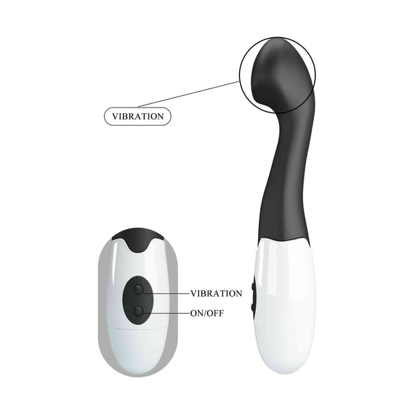 Vibratore nero punta curva ingrandita vista laterale e dettaglio superficie