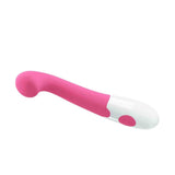 Vibratore rosa acceso corpo ergonomico curvo vista angolata laterale