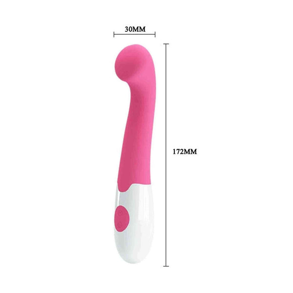 Vibratore rosa e bianco diametro 3 cm lunghezza 17,2 cm vista frontale