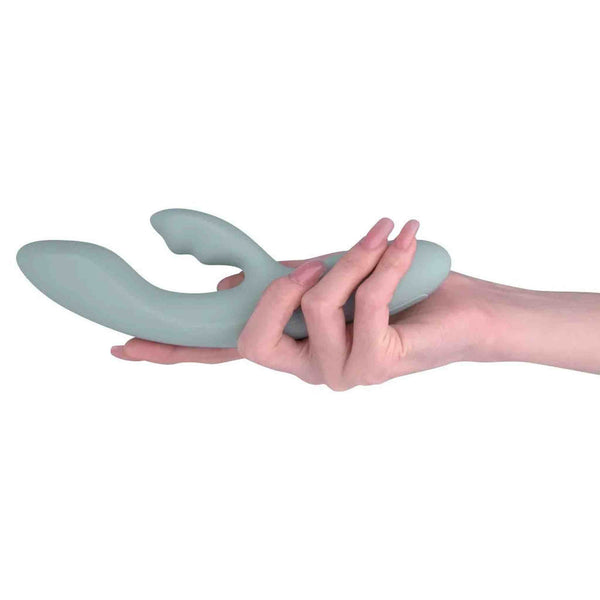 Vibratore rabbit Chika grigio turchese impugnato ergonomicamente