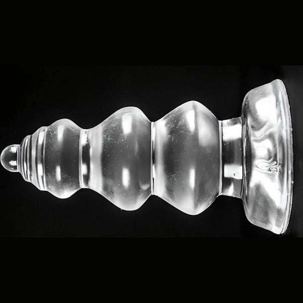 Plug anale trasparente Chikubi orizzontale con ventosa base lucido
