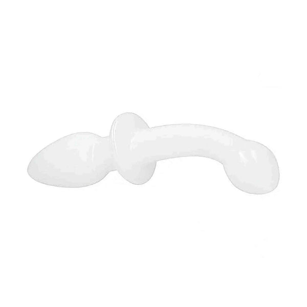 Dettaglio superficie liscia dildo analo Chrystalino Doubler in vetro bianco