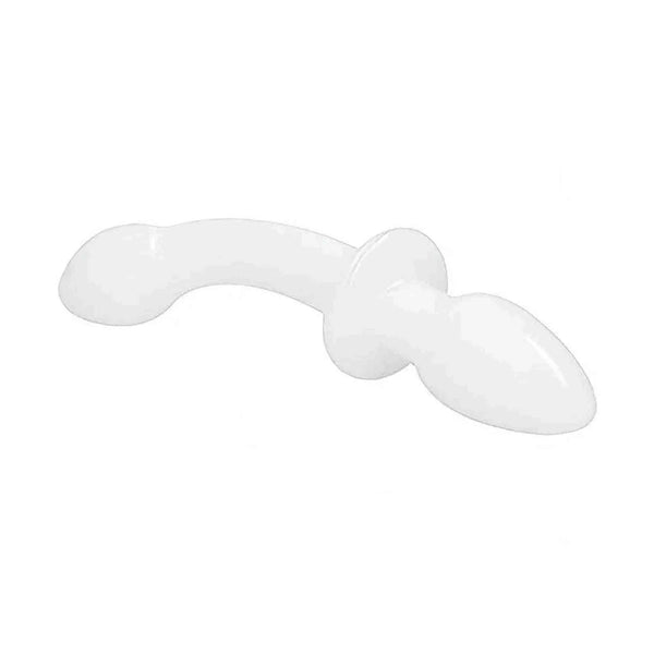 Vetro borosilicato lucido dildo analo Chrystalino Doubler vista laterale