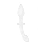 Dildo anal Chrystalino Doubler in vetro borosilicato bianco con manico curvo