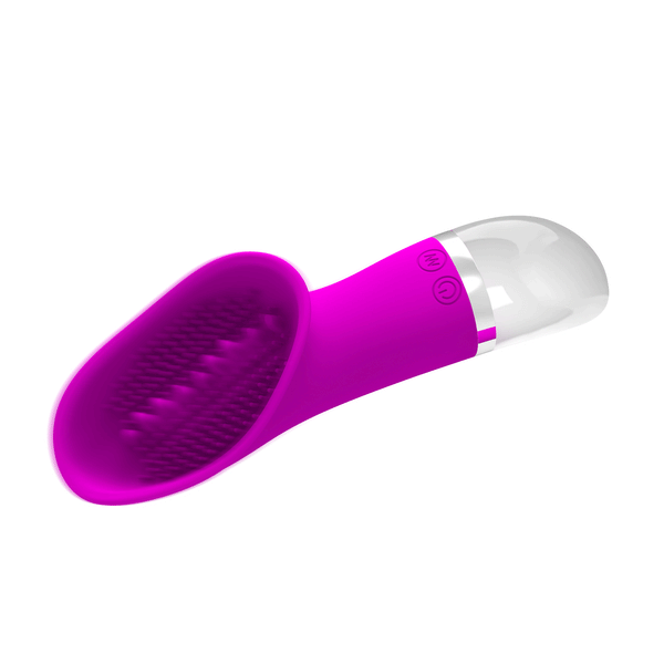 Vibratore clitorideo rosa silicone curvo vista laterale con superficie testurizzata