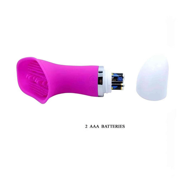 Vibratore rosa silicone vano batterie AAA aperto con coperchio bianco opaco
