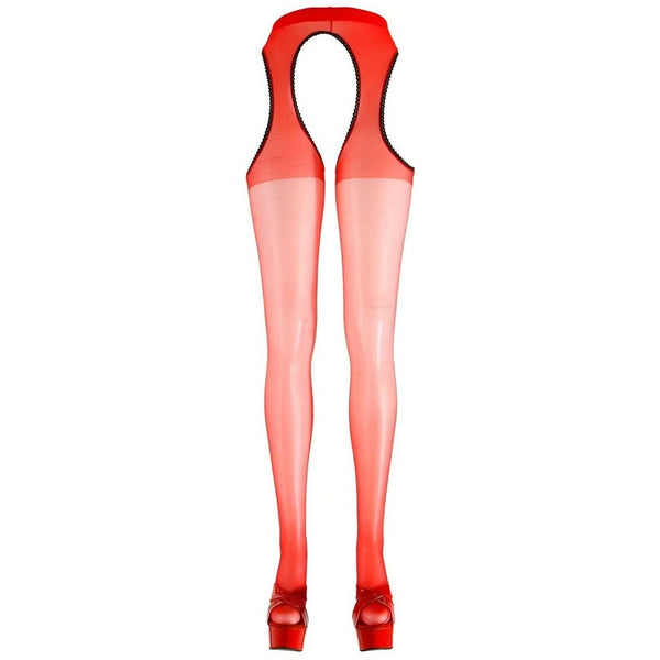 Collant Velato Rosso Con Aperture Fianchi e Inguine