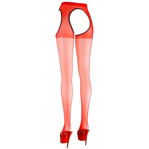 Collant Velato Rosso Con Aperture Fianchi e Inguine