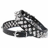 Collare nero in ecopelle con borchie argentate, cinghie regolabili – 38 cm