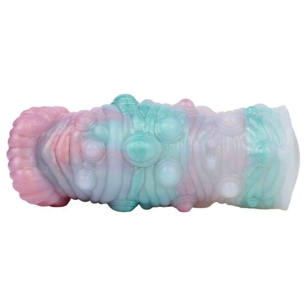 Vista posteriore toy silicone cilindrico texture ondulata bordo frastagliato