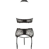 Dettaglio retro completino intimo nero pizzo senza spalline e chiusura centrale