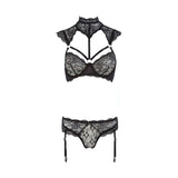 Reggiseno balconcino e mutandine pizzo nero floreale vista frontale