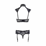 Retro reggiseno cerniera e mutandine taglio T pizzo nero floreale