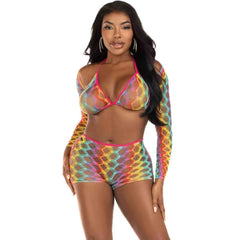 Multicolor Fishnet Outfit - 3 Pieces